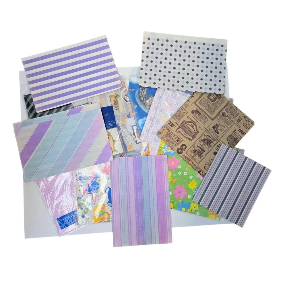 Vintage Wrapping Paper Lot 16 Patterns Journal Scrapbooking Tweety Ducks Ads Etc